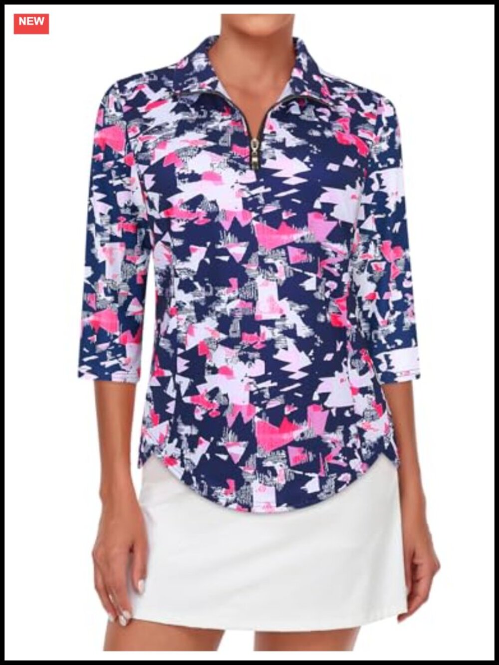 Womens Golf Polo Shirt 3/4 Sleeve Zip UPF 50+ Moisture Wicking Athletic Tennis